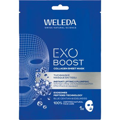 WELEDA Exo Boost Collagen Tuchmaske blauer Enzian